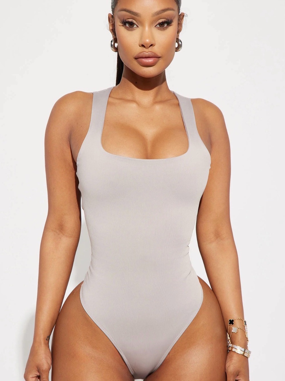 Fashion Nova Square Neck Bodysuit - Light Taupe